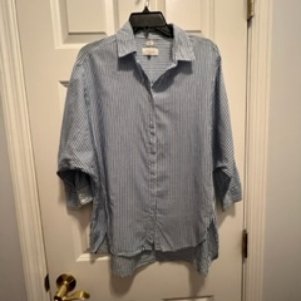 Loft medium blue with white stripes  button down shirt